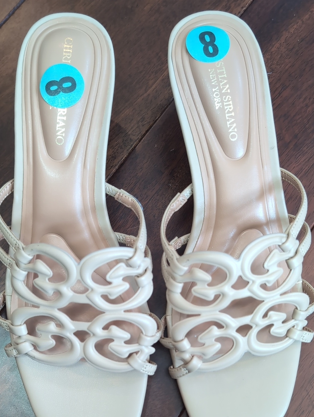 Christian Siriano Cream Linked-Strap Kitten Heels